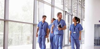 Doctors and nurses walking