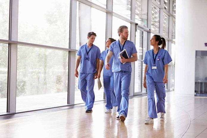 Doctors and nurses walking