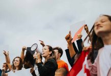 Workers at a strike