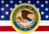 Department of Justice seal on American flag background