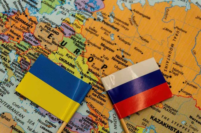 2109598166 featured image The Russian and Ukrainian flags on a map