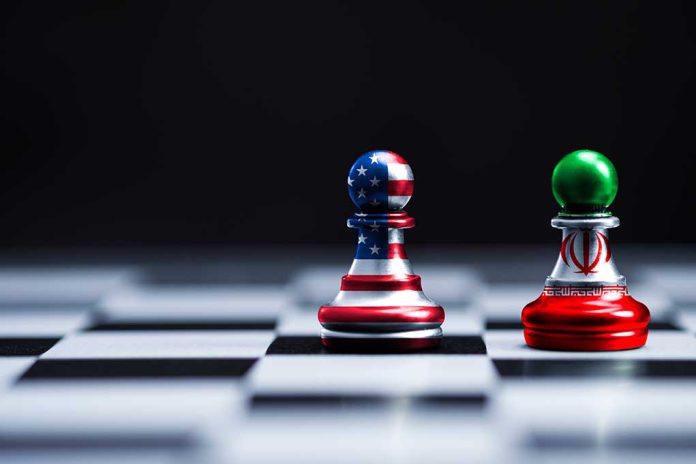 Chess pieces with USA and Iran flags on board