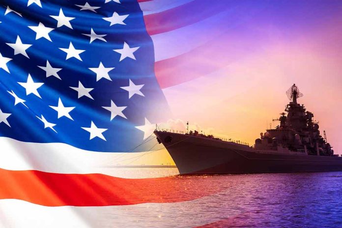 1709539462 featured image American flag overlaying warship at sunset