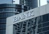Bank building with reflective glass windows
