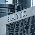 Bank building with reflective glass windows