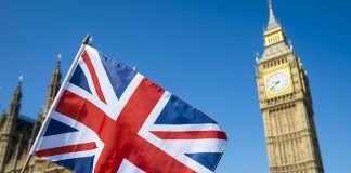 Union Jack flag with Big Ben in the background