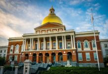 Building with golden dome and columns