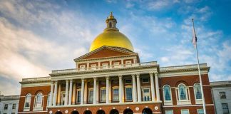 Building with golden dome and columns