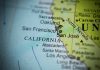 Close up of California map showing major cities