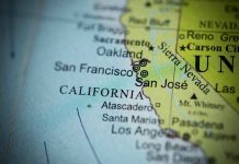 Close up of California map showing major cities