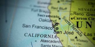 Close up of California map showing major cities