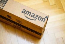 Amazon package on wooden floor