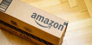 Amazon package on wooden floor