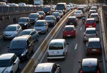 Heavy traffic on a city highway during rush hour