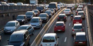 Heavy traffic on a city highway during rush hour