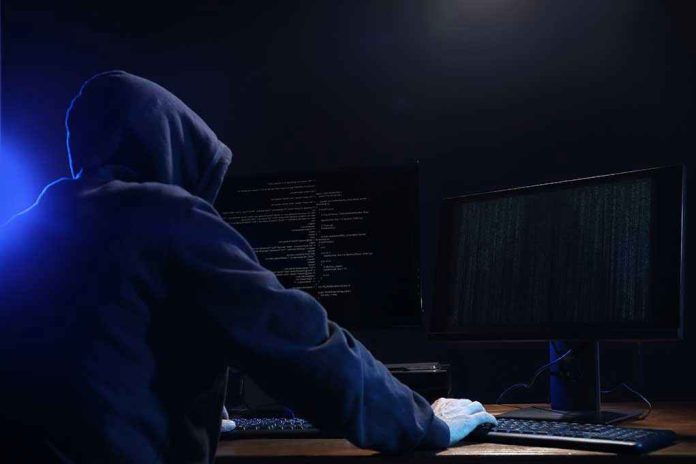 1708895812 Hooded figure using dual monitors in dark room
