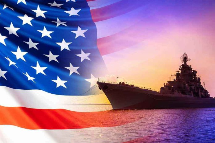 1709539462 American flag overlaying warship at sunset