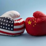 USA and China boxing gloves facing each other
