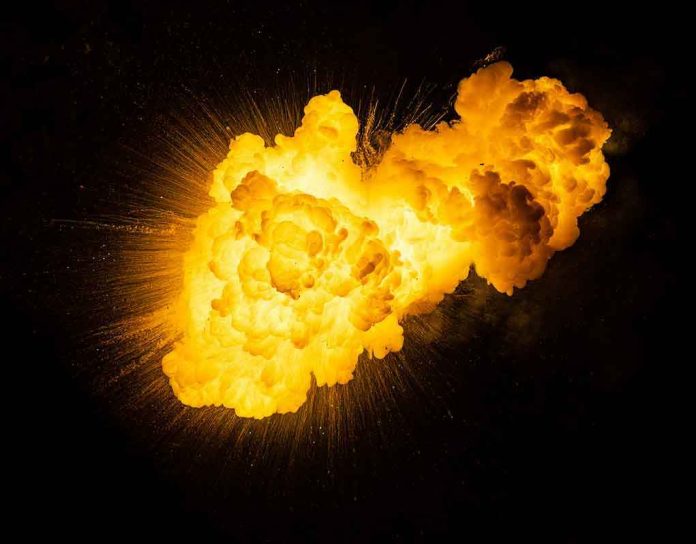 Bright fiery explosion against a dark background