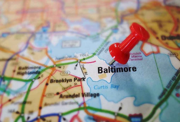 185722670 Red pushpin marking Baltimore on a map