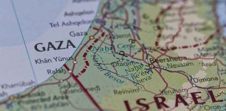Map showing Gaza Strip and parts of Israel