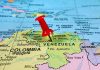 Red pin on Venezuela South America map