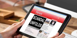 Scandal Deepens — No Accountability from Democrats Person reading news headline Scandal Unfolds on tablet