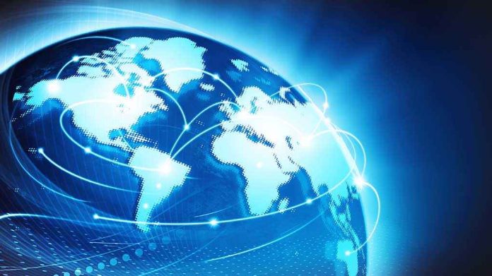 shutterstock_167992706.jpg Illustration of a globe with digital connections and blue lighting