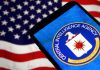 CIA logo displayed on smartphone with American flag