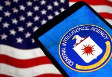 CIA logo displayed on smartphone with American flag