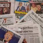 Trump Epstein Photos Ignite Hoax Fury Newspaper headlines about Trumps indictment.