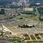 Aerial view of the Pentagon building and surrounding area.