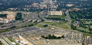 Security Breach Puts American Troops at Risk Aerial view of the Pentagon surrounded by highways and urban areas