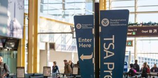 TSA PreCheck sign at airport security