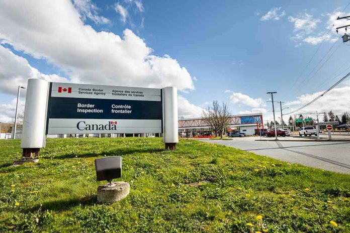 Canada border inspection sign at roadside checkpoint