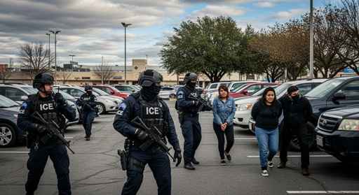 shutterstock_2706891773 ICE agents conducting an arrest in a parking lot