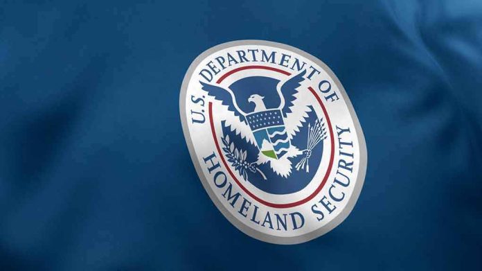 shutterstock_2082241057 U.S. Department of Homeland Security seal on blue fabric