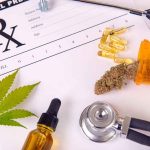 Medical prescription with cannabis, pills, and a stethoscope