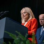 How One Protester Hijacked Biden’s Entire Event Jill Biden speaks at a podium as Joe Biden stands behind her