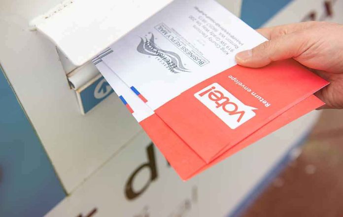 shutterstock_1671839167 Hand dropping mail-in ballots into a drop box