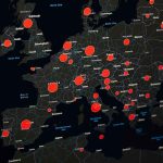 MAGA Money Invades Europe Map of Europe with red data circles highlighting cities