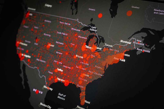 United States map with red data points and clusters
