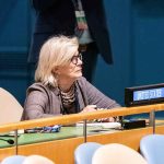 Rubio Warns: Catastrophe Without China Talks Woman seated at a United Nations desk with a United States nameplate