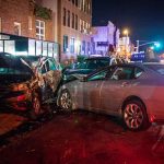 2 Teens Killed in Fiery Crash as Dad Watches two cars collide on a city street at night