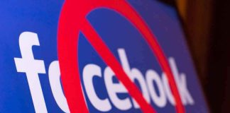 Facebook logo with a red prohibition symbol