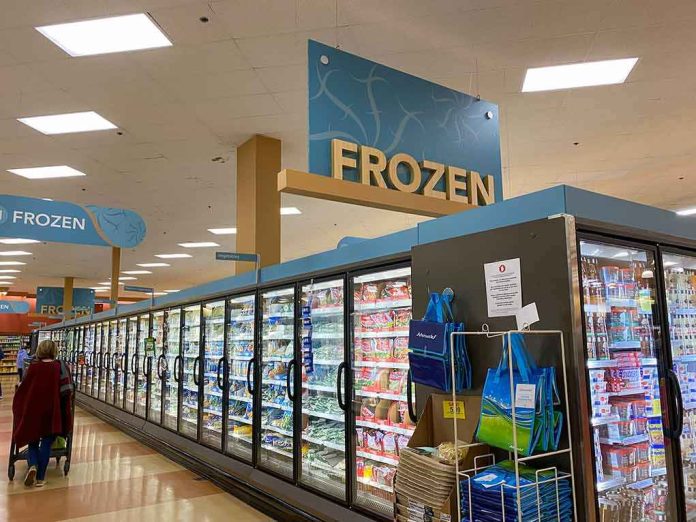 shutterstock_1841757559 Frozen food aisle in a grocery store