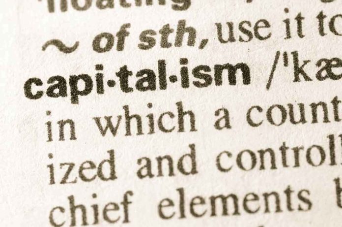 Close-up of dictionary entry highlighting the word capitalism
