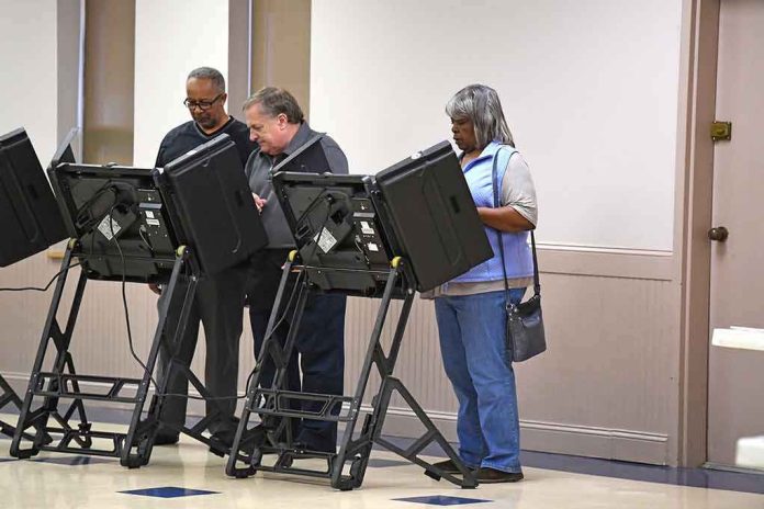 shutterstock_512226370 Lester Bowie and Miriam Tlali using electronic voting machines at a polling place
